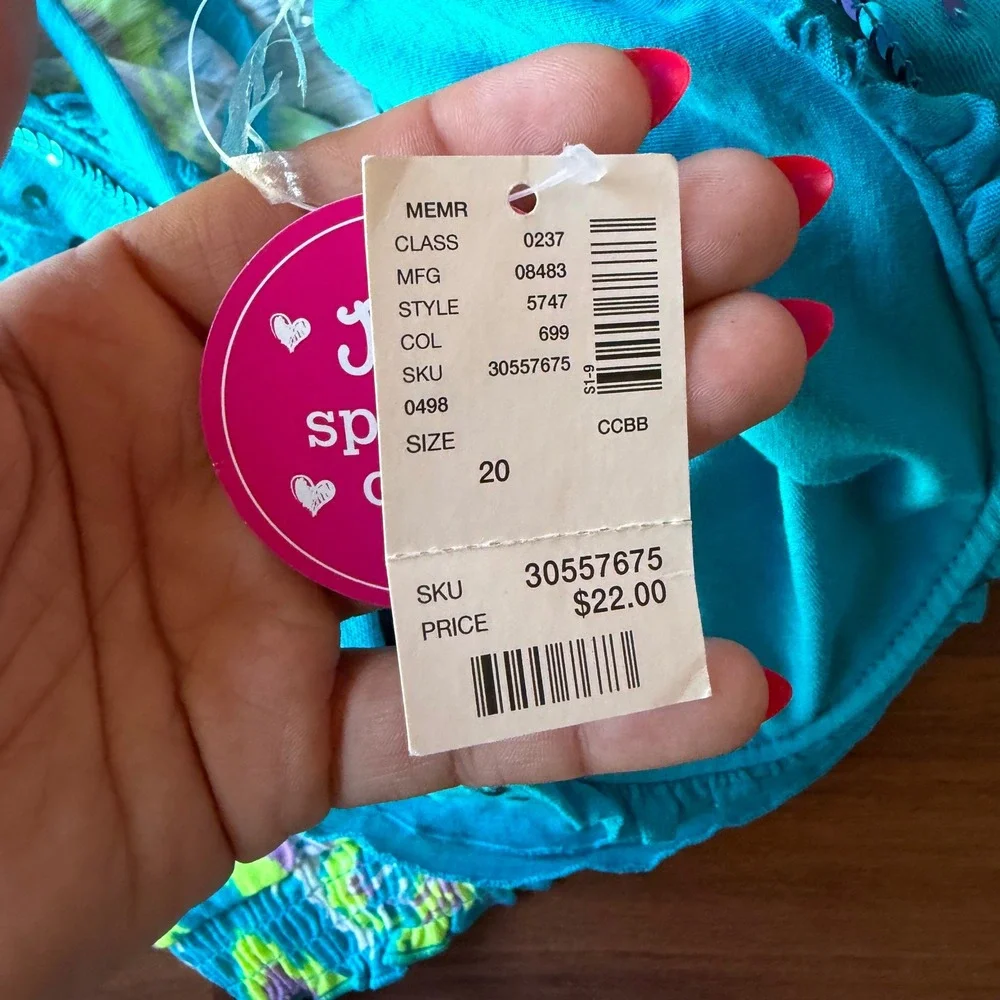 Justice Girls Turquoise Ikat Butterfly Sequin Ruffle‎ Halter Top Size 20 NWT